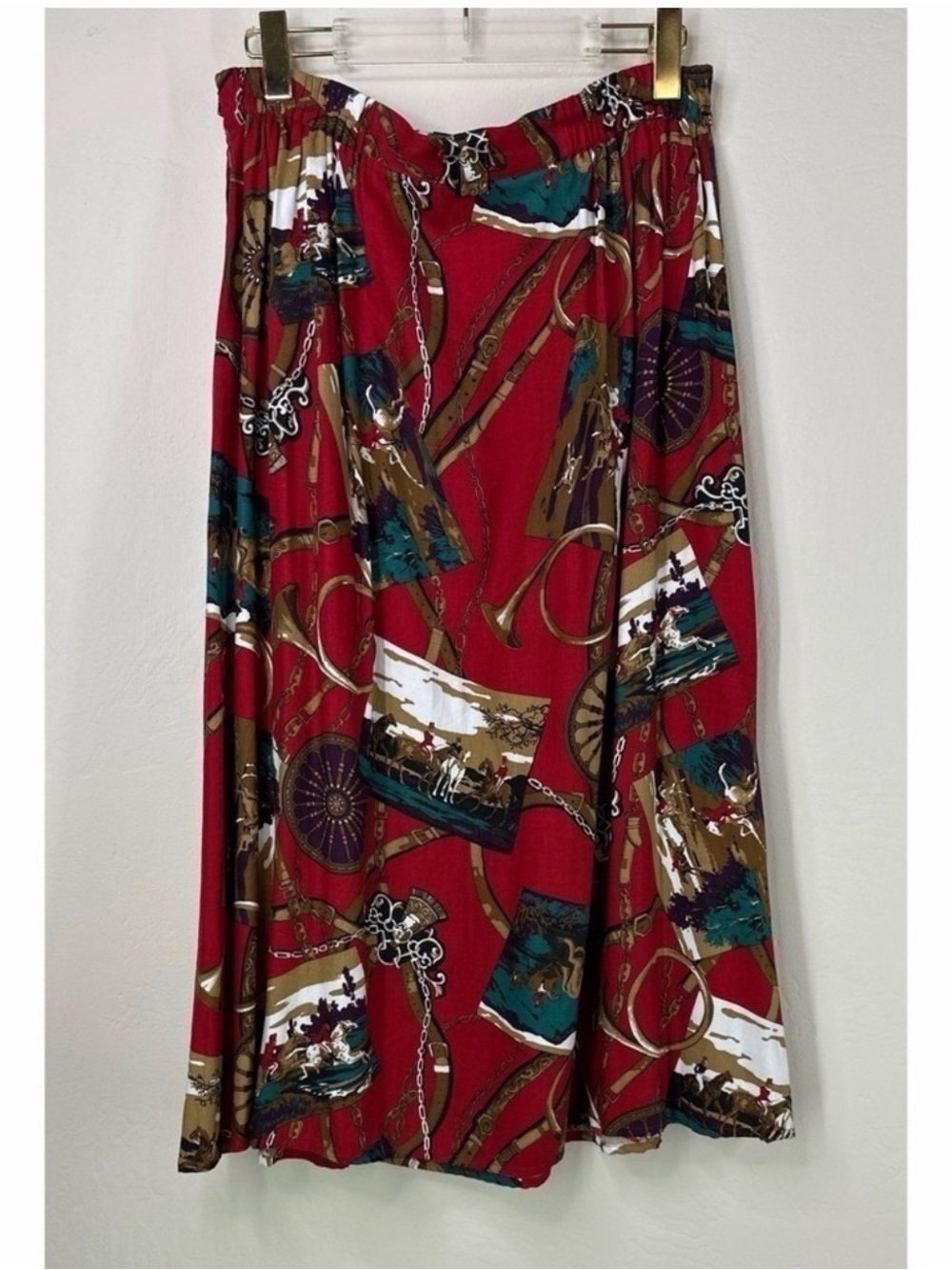 Chaus 100% Rayón Equestrian Print Women’s Midi Skirt